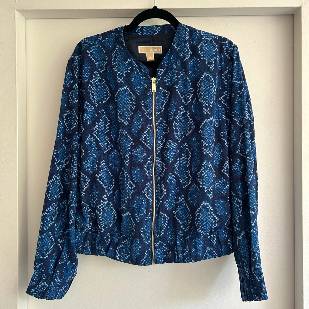 Michael Kors blue snakeskin jacket with gold zipper